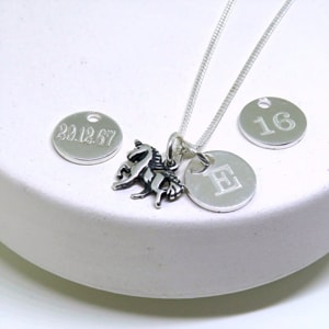 Personalised Mini Disc and Unicorn Necklace