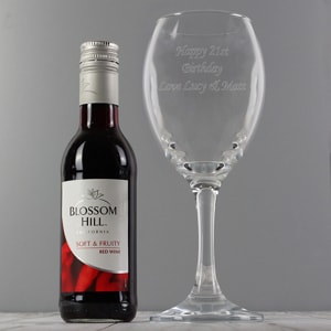 Personalised Red Wine Glass with Mini Bottle of Red Wine