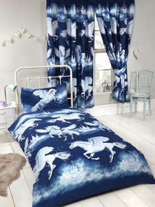 Navy Blue Stardust Unicorn 4 in 1 Junior Bedding Bundle Set (Duvet,