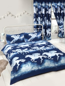 Stardust Unicorn Double Duvet Cover and Pillowcase Set - Navy Blue
