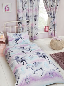 Stardust Unicorn Single Duvet Cover and Pillowcase Set - Purple and