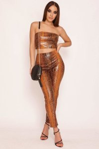 Brown Faux Leather Snake Print Co-ord - 12
