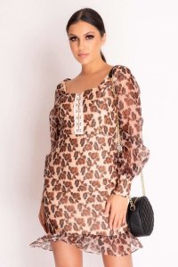 Brown Hook & Eye Leopard Print Mini Dress - 10