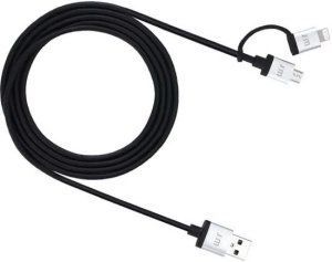 JustMobile AluCable Duo 1.5m USB A Micro-USB B/Lightning Aluminium, Zwart mobiele telefoonkabel
