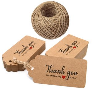 100 Pieces Kraft Paper Gift Tags Thank You for Celebrating with Us Rectangular Hang Tags