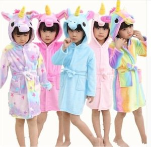 2018 Unicorn Pajamas Kids Bathrobes Boys Girls Pajamas Rainbow Hooded Unicornio Children Bath Robe Sleepwear Children Clothing