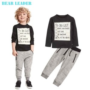 Bear Leader Baby boy clothes 2017 New Winter and Autumn Dark Grey long sleeve t-shirt + casual long pants 2pcs suit kids clothes