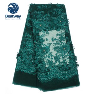 Bestway women cloth lace material  rhinestones african french lace fabric