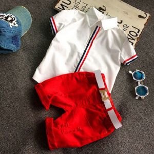 China Polo T-shirts Red Boy Shorts Set Famous Brand Children Clothes