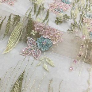 Embroidery tulle lace dress design rhinestone beaded bridal fabric