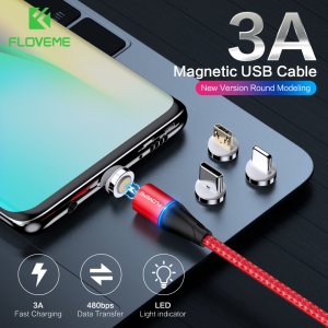 FLOVEME Free Shipping 3A 2M LED usb charger cable for iphone magnetic charging braided usb cable