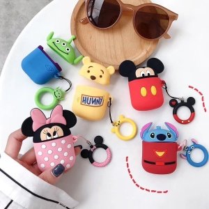For AirPods 1/2 Case Cute Cartoon Stitch Bluetooth Earphone Cases For Apple Airpods 2 Soft silicone Cover with Finger Ring Strap