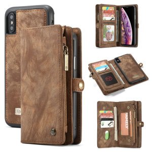Free Shipping CaseMe Wallet Detachable Leather Case For iPhone Xs Max XR X 7 8 6 Plus ,Zipper Stand Credit Card Phone Case