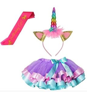 Girls Layered Lavender Tutu Skirts with Unicorn Horn Headband  party girl Unicorn  Tutu  Dress