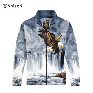 host sale 100% polyester 3d printing custom eagle animal fleece men jacket