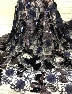 Hot sale custom decorative floral heavy bridal navy blue black beaded lace fabric