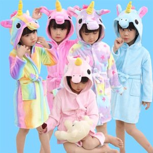 New Unicorn Hooded Children Bathrobes Bath Robe Cute Baby Bathrobes For Girls Boys Pajamas Night Wear Nightgown Kids Sleepwear