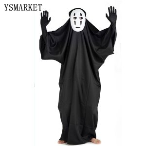 No Face Man Spirited Away Cosplay Costume with Mask gloves for Halloween Costume Anime Miyazaki Hayao Faceless Cloak E9286