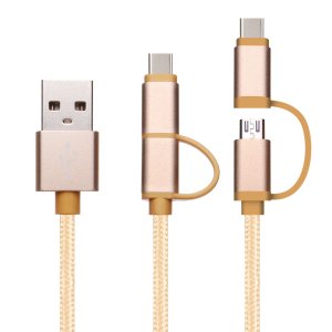 Nylon braided 2in1 micro usb cable type-c cable for android multi charger 2 in 1 cable