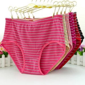 plus size striped lady polyester cotton mix fabric slip underwear for fat women