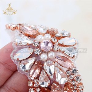 Rose gold Crystal bridal beaded rhinestone pearl applique patch for crystal and rhinestone evening bags