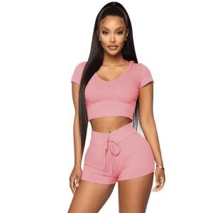Sexy crop top women solid colors lacing up pants sports two piece set clothing 3742