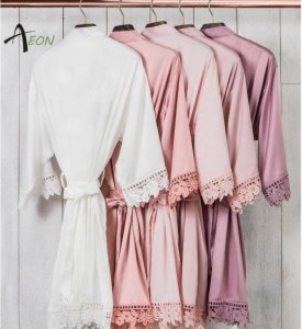 Silky Matte Satin Lace Robe Bridal Robes For Wedding Party