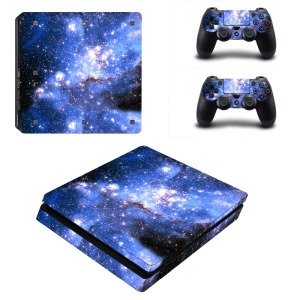 TECTINTER Nebula Star Clouds Vinyl Skin Sticker Cover For PS4 Slim Console with 2 Controllers Decal For PlayStation 4 Slim