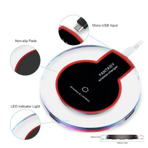 Ultra Thin K9 Cheap Universal Fast QI Blue Light Crystal Wireless Mobile Phone Charger Pad with LED