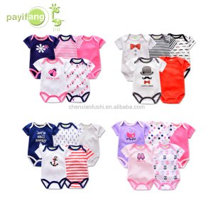 wholesale baby triangle romper 5 piece set printed NB clothes summer short sleeve Jumpsuit newborn baby clothes