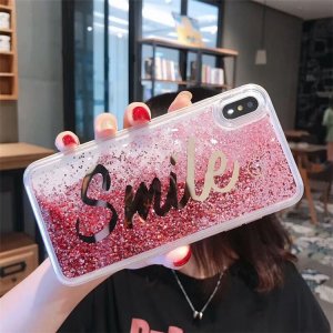 wholesale customized smile printed tpu liquid phone case for iphone x xs,for iPhone phone case glitter liquid water