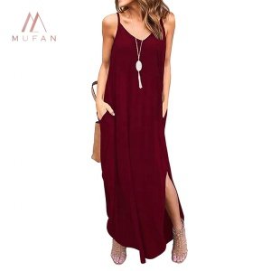 Women's Summer Casual Loose Beach Cover Up Long Cami Maxi Dresses with Pocket