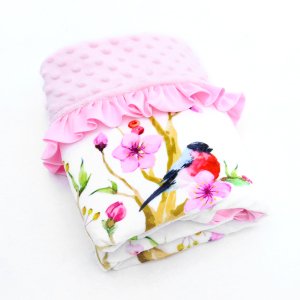 100% polyester super soft high quality custom printed minky satin pink ruffle blanket