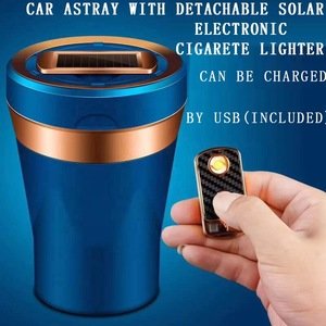2019 New hot sale Car Ashtray with cigarette lighter; Solar charging car Ashtray; USB charging car Ashtray