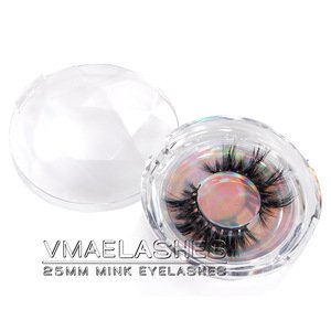 3D Mink Lashes Soft Natural Winged Crisscross Thick 25MM 5D Mink Long Fluffy Eyelashes With Pink Diamond Round Box Packing