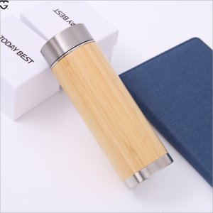 500ML/17OZ  Natural Stainless Steel Vacuum Insulated infuser thermos coffee tea flask bamboo fiber water bottle
