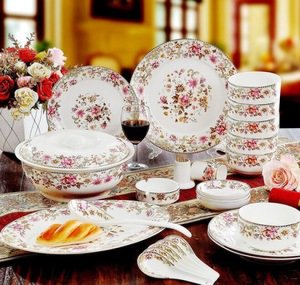 56PCS Fine Porcelain Dinnerware Sets Dinning plates soup bowl wedding dishes and plates Ceramic crockery