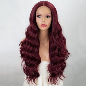 Aliblisswig Wholesale Cheap Heat Friendly Fiber Hair Synthetic Lace Front Wig 99J Burgundy Curly Long Synthetic Lace Wig