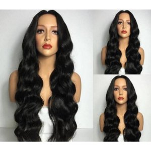 Amazon heat resistant long wavy natural looking synthetic wigs lace wig for women
