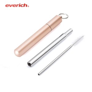 Amazon hot sale collapsible foldable drinking stainless steel metal water reusable straw  / reusable custom foldable straw set