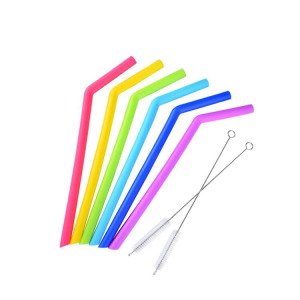Amazon hot sale custom Reusable Food Grade Silicone Drinking Straw for Drinking Bubble Tea, Milkshakes with Cleaning Brush
