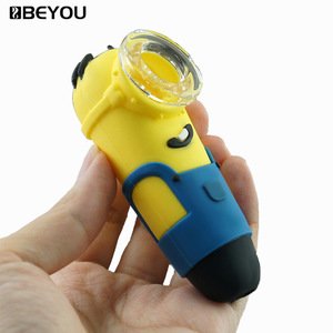 Beyou Mini Funny Minions Silicone Tobacco Pipes Water Pipes Glass Pipes Smoking Weed With Small Glass Bowl