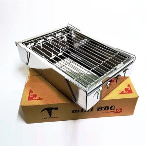 Camping disposable portable foldable stainless steel mini bbq charcoal grill stove  on table