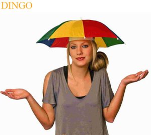 Cheap sun folding logo printed Advertising Head hat shape umbrella, umbrella hat for sale