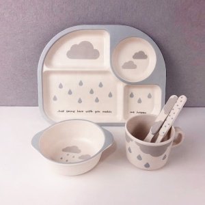 China 100%biodegradable and ECO friendly feature 5 pieces bamboo fiber children tableware Dinnerware