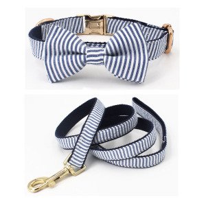 Classic striped Dog Collar Bow Tie Dog Cat necklace with metal buckle