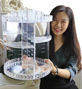 Clear Transparent large 360 degree rotation Cosmetic Storage Box 360 rotating makeup organizer