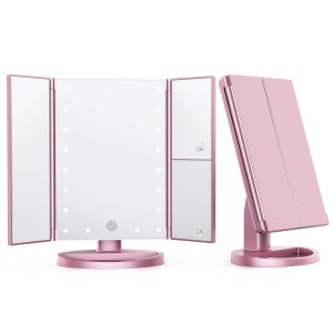 Cosmetic LED Mirror Makeup OEM Top Sale Trifold Vanity Lighted USB Rechargeable Table Top Make Up Mirror