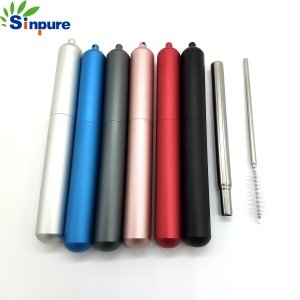 Custom Color Metal Case Collapsible Telescopic Drinking Straw Stainless Steel Straw