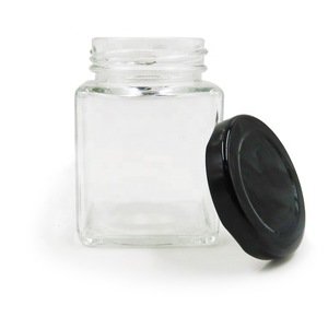 Custom Glass Square Jar Candle Jam Honey Storage Mason Jar with Metal Lid